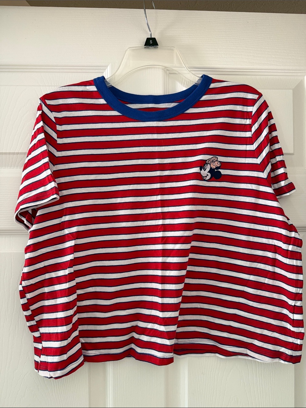 Women’s  Red & White Striped T-Shirt with Blue Trim